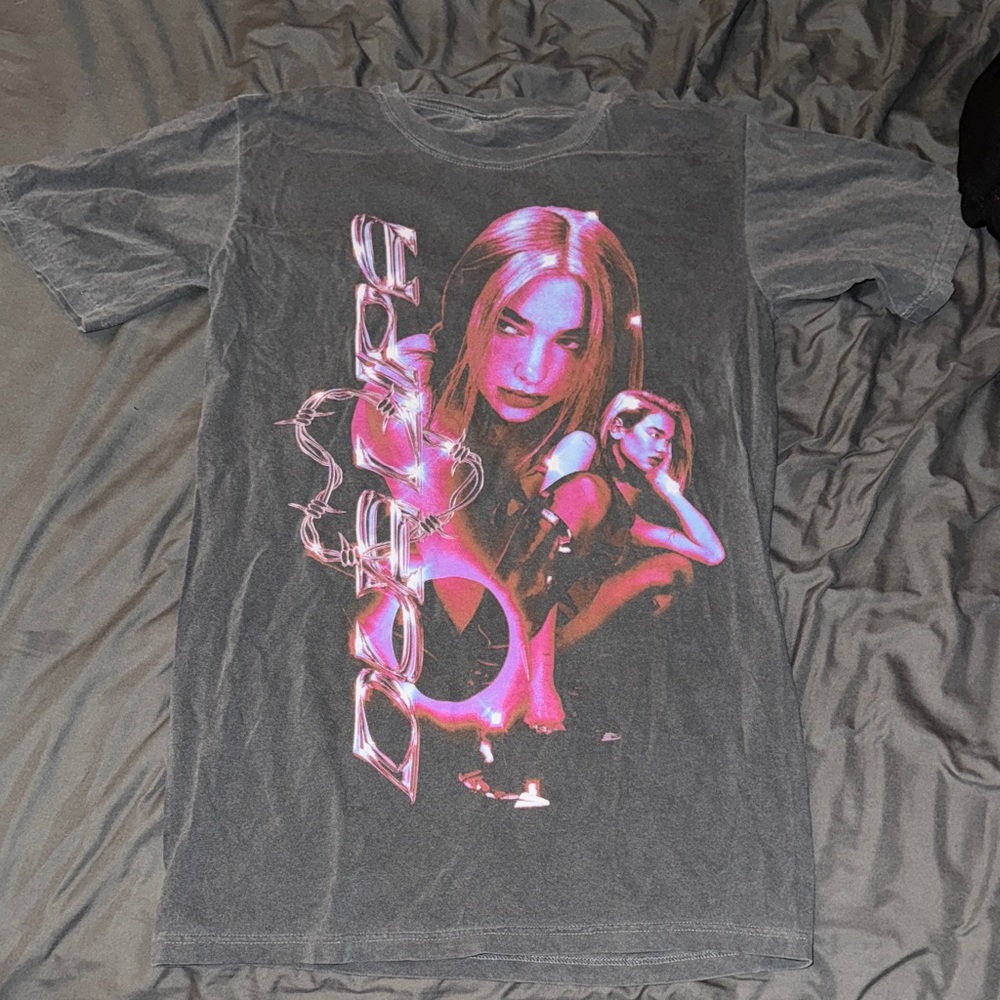 Dua Lipa Small Graphic Tee with Pink and Gray Design Tour